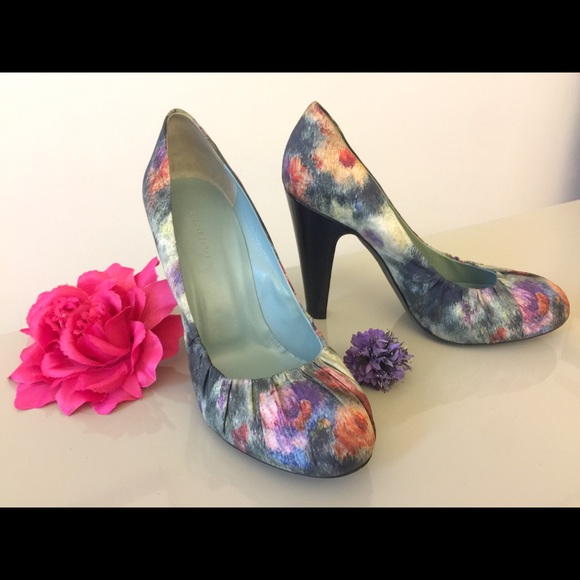 7 Blue Pink Floral High Heels Anthropologie Zara - Picture 2 of 8